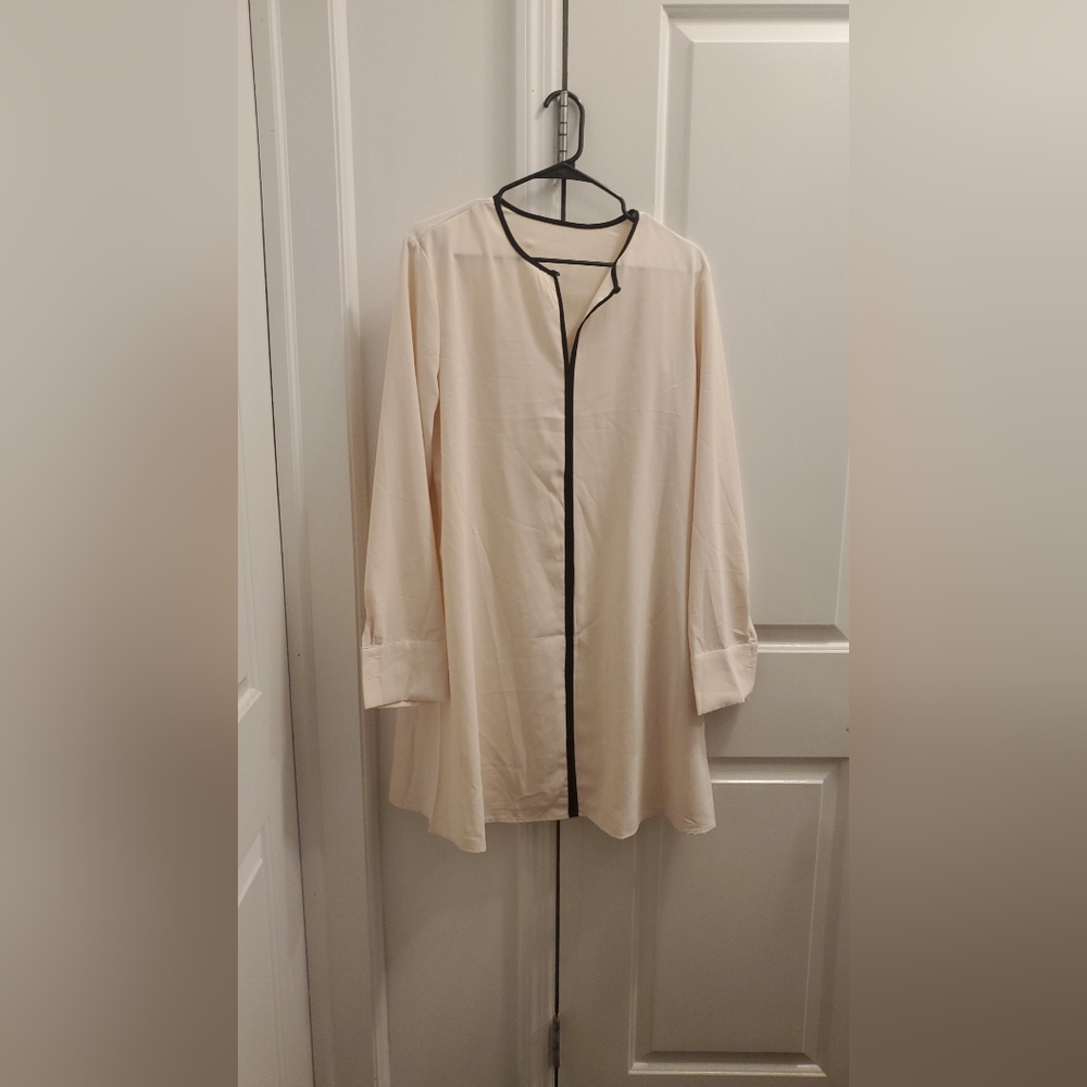 SHEIN  100% New Cream Blouse with Black Piping